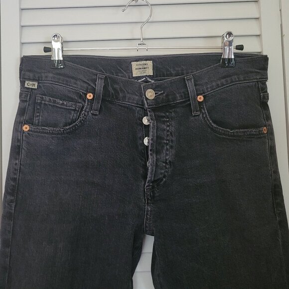 COH Emerson Relaxed Slim Boyfriend Crop Chewed Hem Jean in Dark Gray - Picture 2 of 12